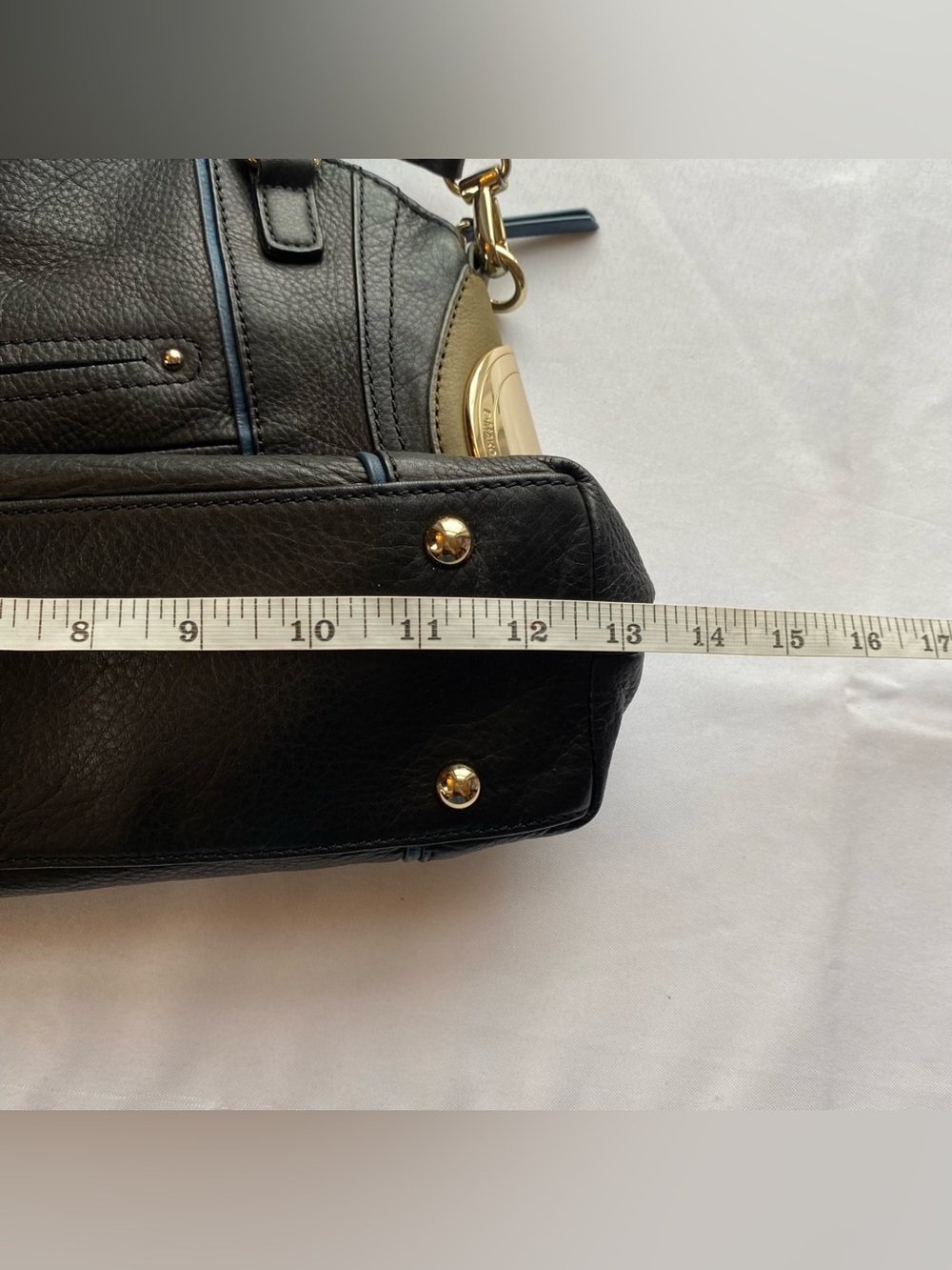 B Makowsky Black/ Blue Downtown Pebbled Leather Crossbody Satchel Purse - Picture 14 of 16